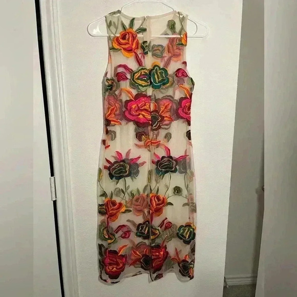 Alexia Admor Palmer Sheath Floral Embroidered Transparent Dress Size Medium - Picture 6 of 7